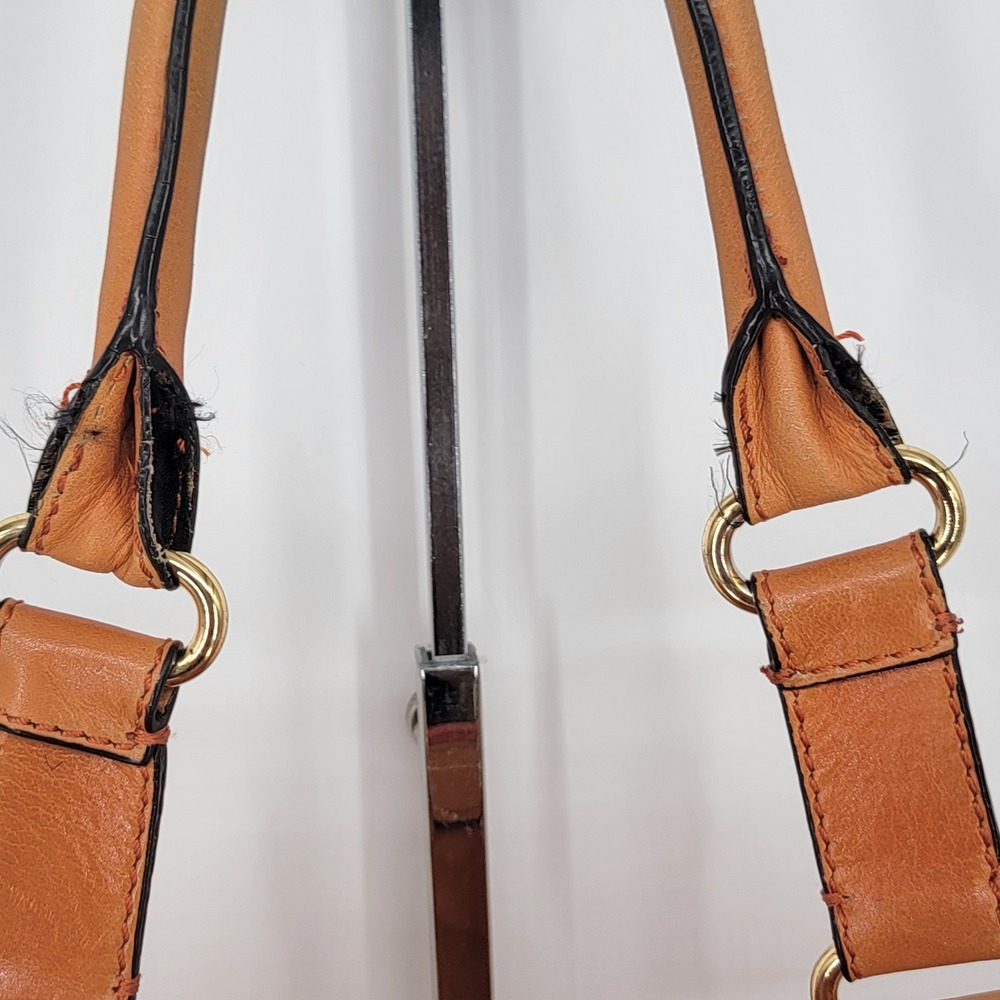 Hype Orange Pebbled Leather Satchel Crossbody Bag Gold Hardware - Picture 7 of 16
